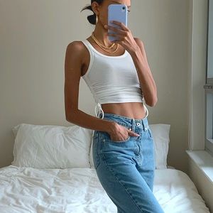 Princess Polly White V neck scrunch crop top